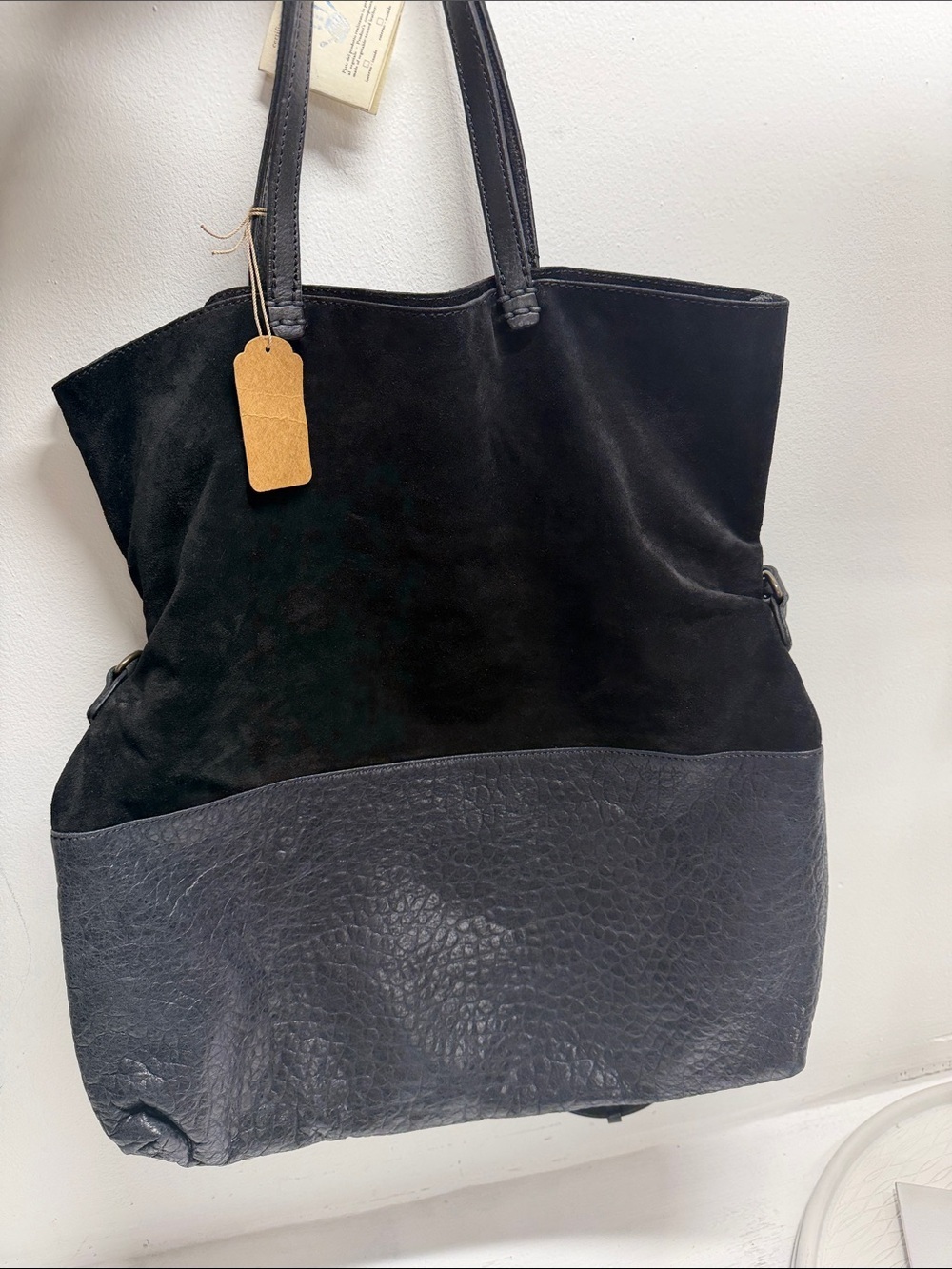 49 Square Miles Fold Over Leather Suede Crossbody Tote Purse Bag Black New - Picture 8 of 12